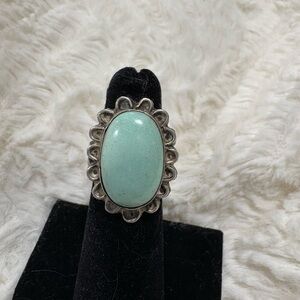 Size 7 Vintage Silver and Turquoise Oval Ring